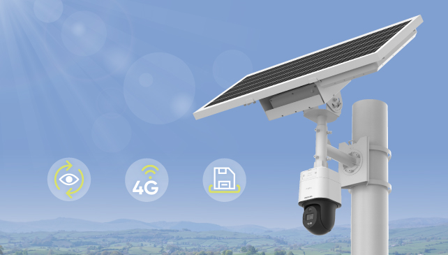 Solução de câmera 4G da Hikvision alimentada por energia solar com painel solar e bateria.
