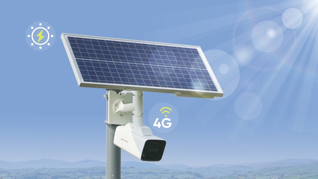 Hikvision 4G solar camera solution with a solar panel and a battery.