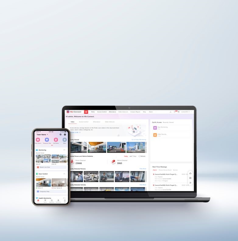 Hikvision online top view on laptop
