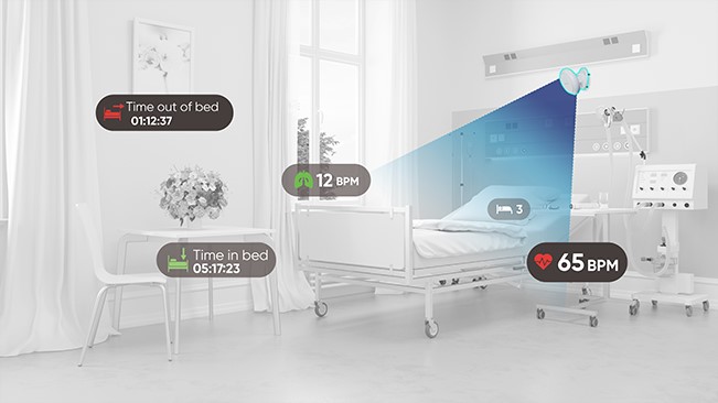 In general wards, Hikvision's Auxiliary Care Radar Sensors collect basic health indicators such as heart and breathing rates in a non-contact manner.