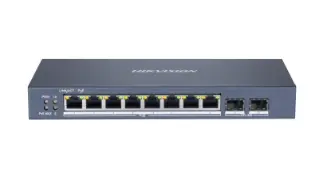 Switch PoE+, 8 Puertos Gigabit 802.3 af/at (30W), 1 Puerto Gigabit Uplink,  1 Puertos SFP, Marca Hikvision