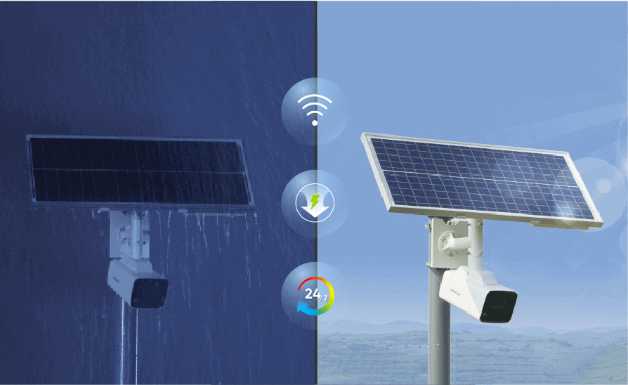 Hikvision 4G solar camera solution with a solar panel and a battery.