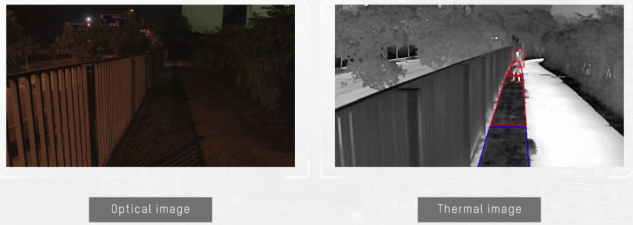 Thermal image compared with optical image