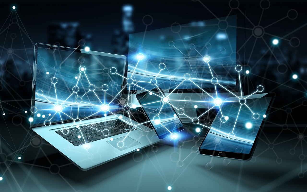 Modern digital tech device connected to each other 3D rendering